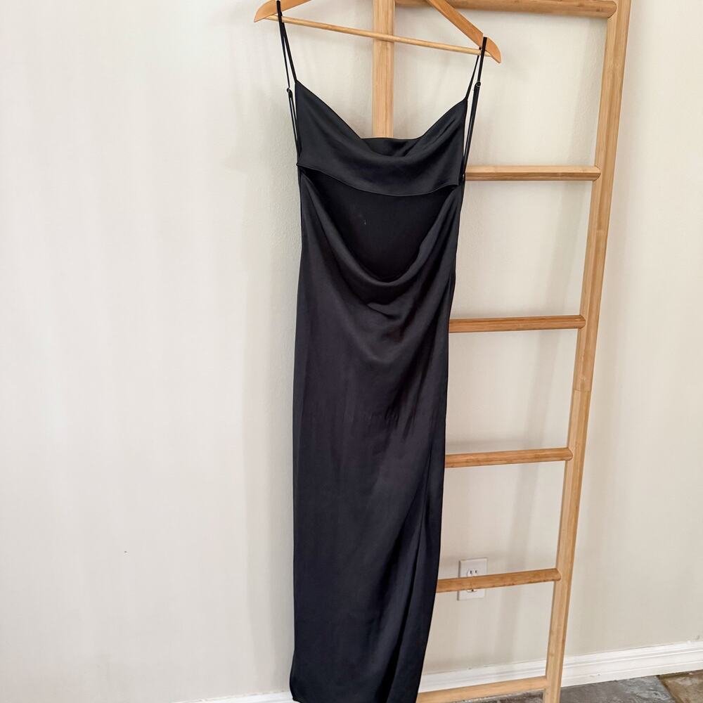 NWOT Oh Polly Black Cowl Neck Backless High Slit Maxi Dress US 2 - Picture 8 of 14
